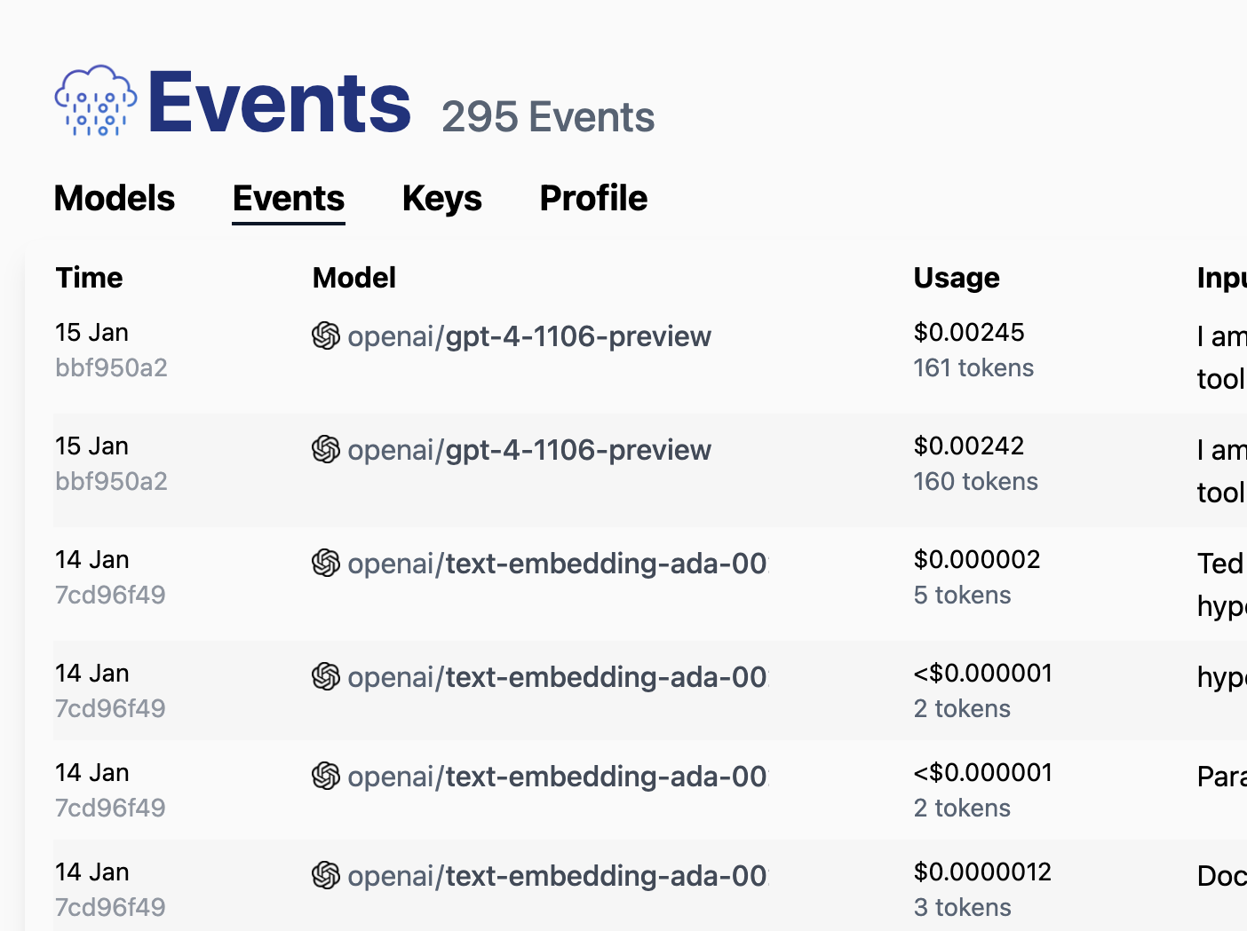 Model Deployer tracks event history across all of your AI models